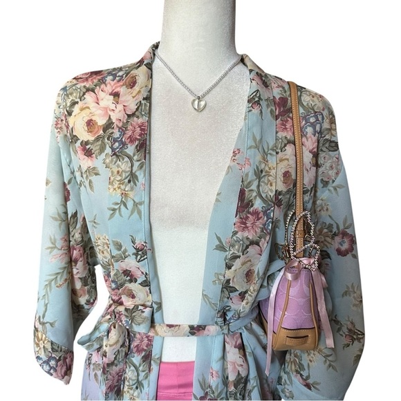 Y2K Vintage Victoria’s Secret Blue Coquette Floral Mesh Robe Size Small - Picture 3 of 12